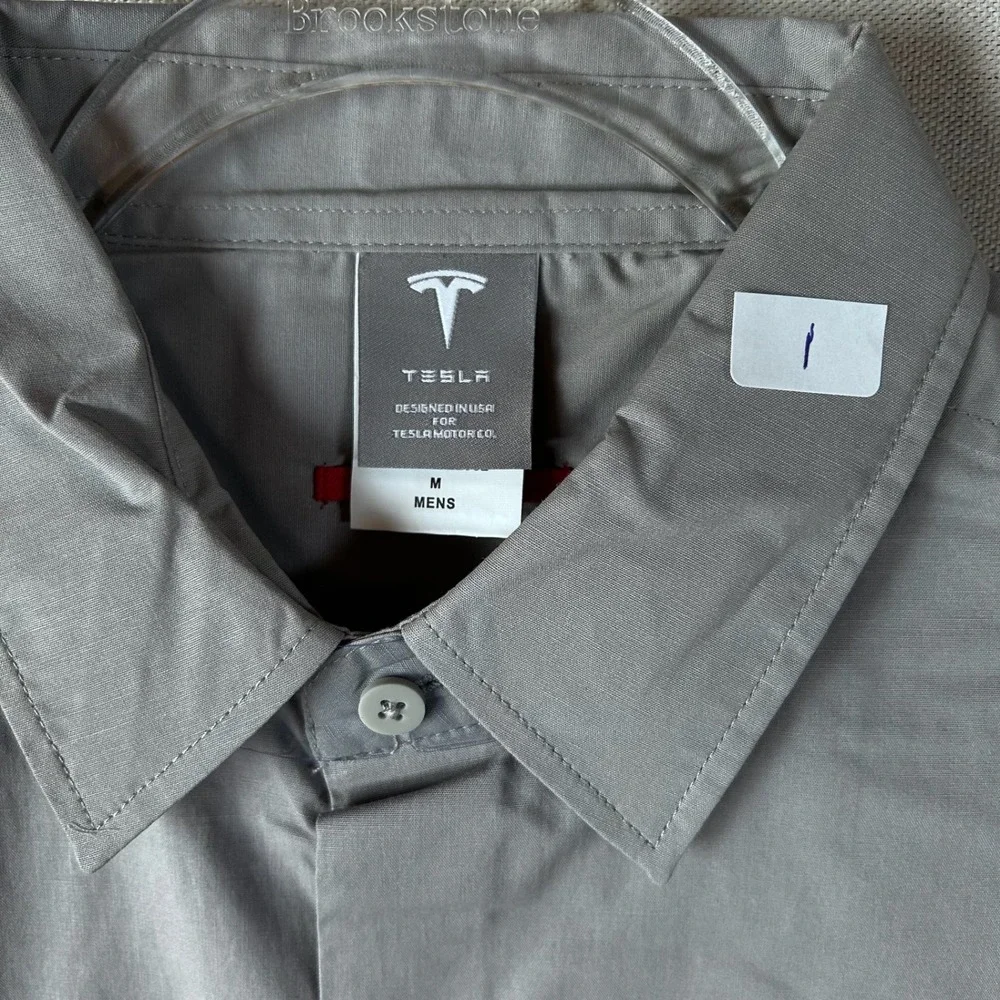 Tesla Motors Mens Grey Long Sleeve Button Down Shirt Logo Employee M‎ TSL2982